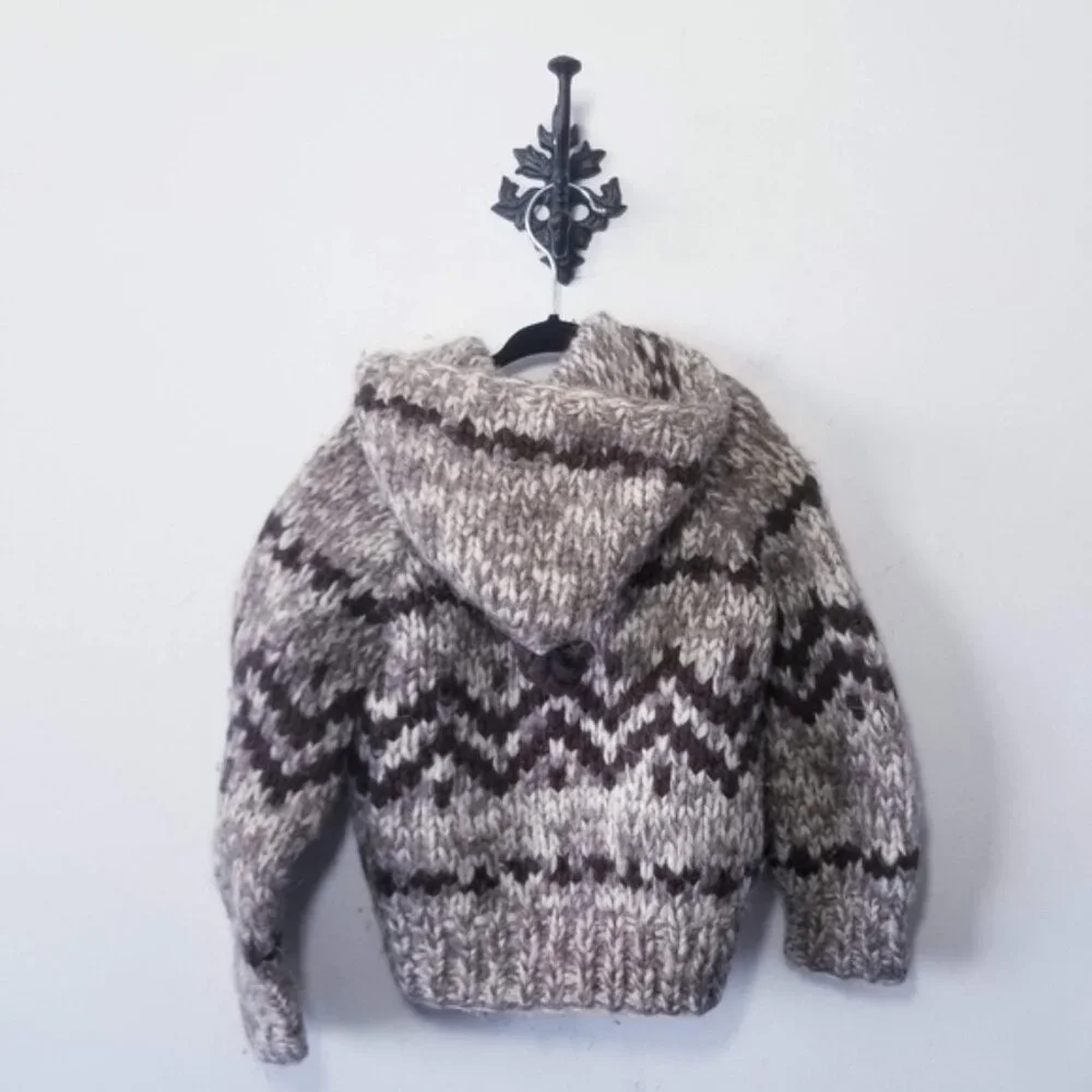 Vintage Handknit Cowichan Sweater Kids Size S Full Zip Cardigan - Picture 2 of 4